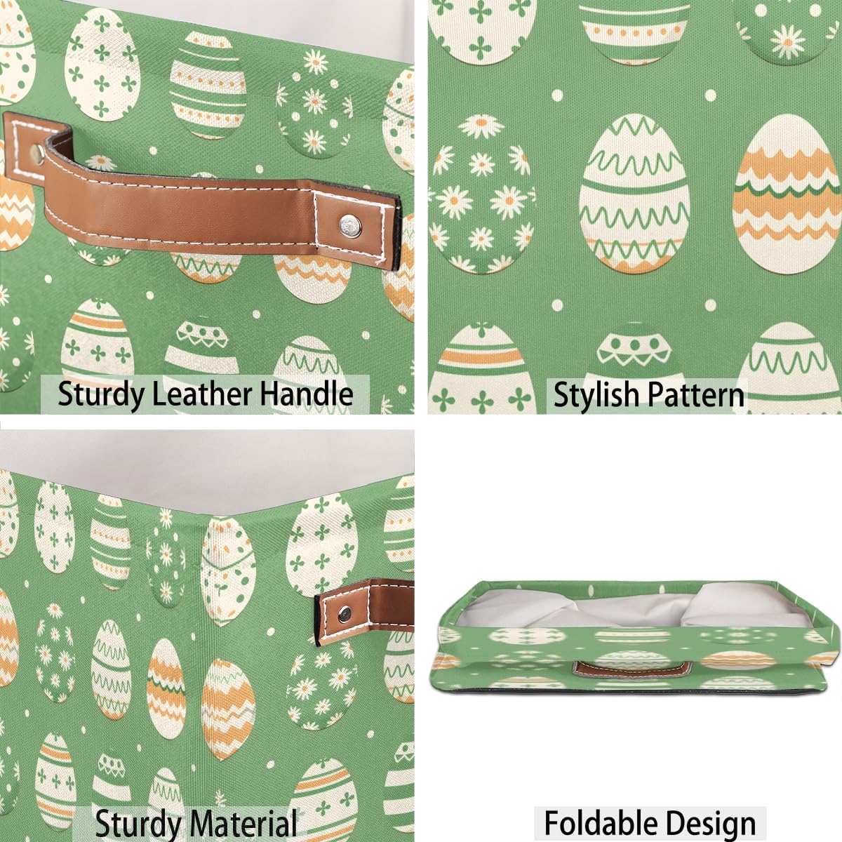 TropicalLife 13x13x13 Inch Large Fabric Storage Cube Easter Sage Green Foldable Storage Bin with Handles Organizer Boxes Cube Basket for Shelves Organizing Closet