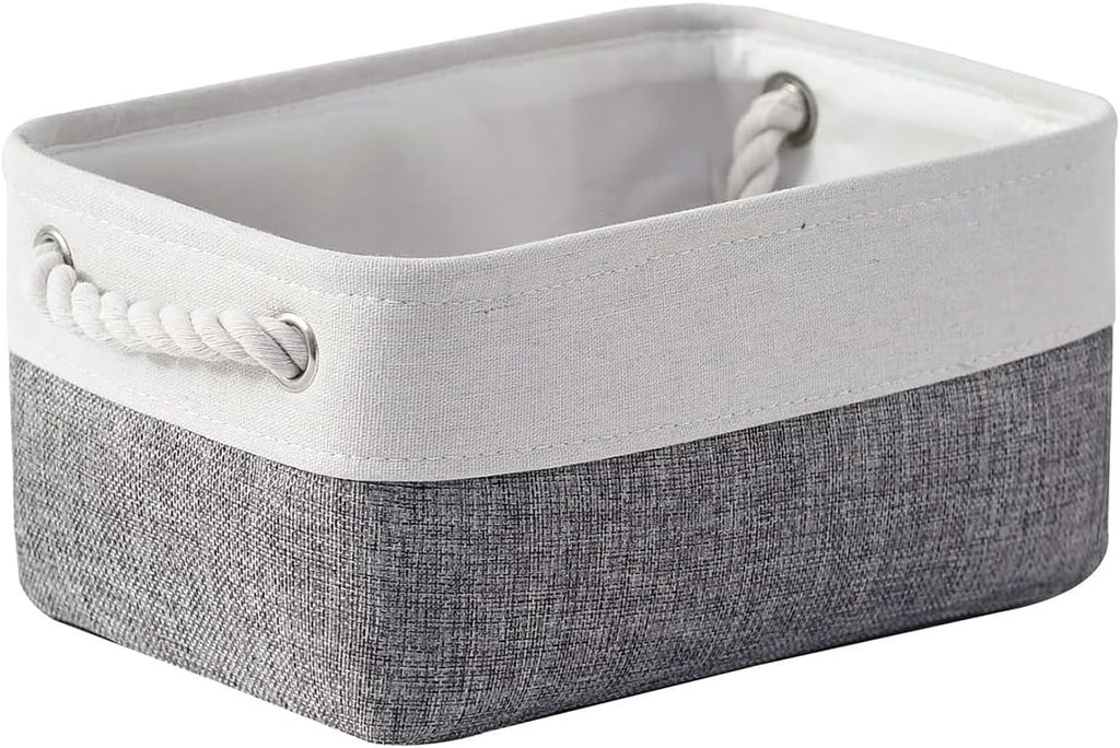 TheWarmHome Organization and Storage Basket for Shelves - 12x8x5.2 inch 1 Pack Fabric Storage Cubes, Collapsible Storage Bins for Closet Organizer Gift Cloth Toy (White & Grey)
