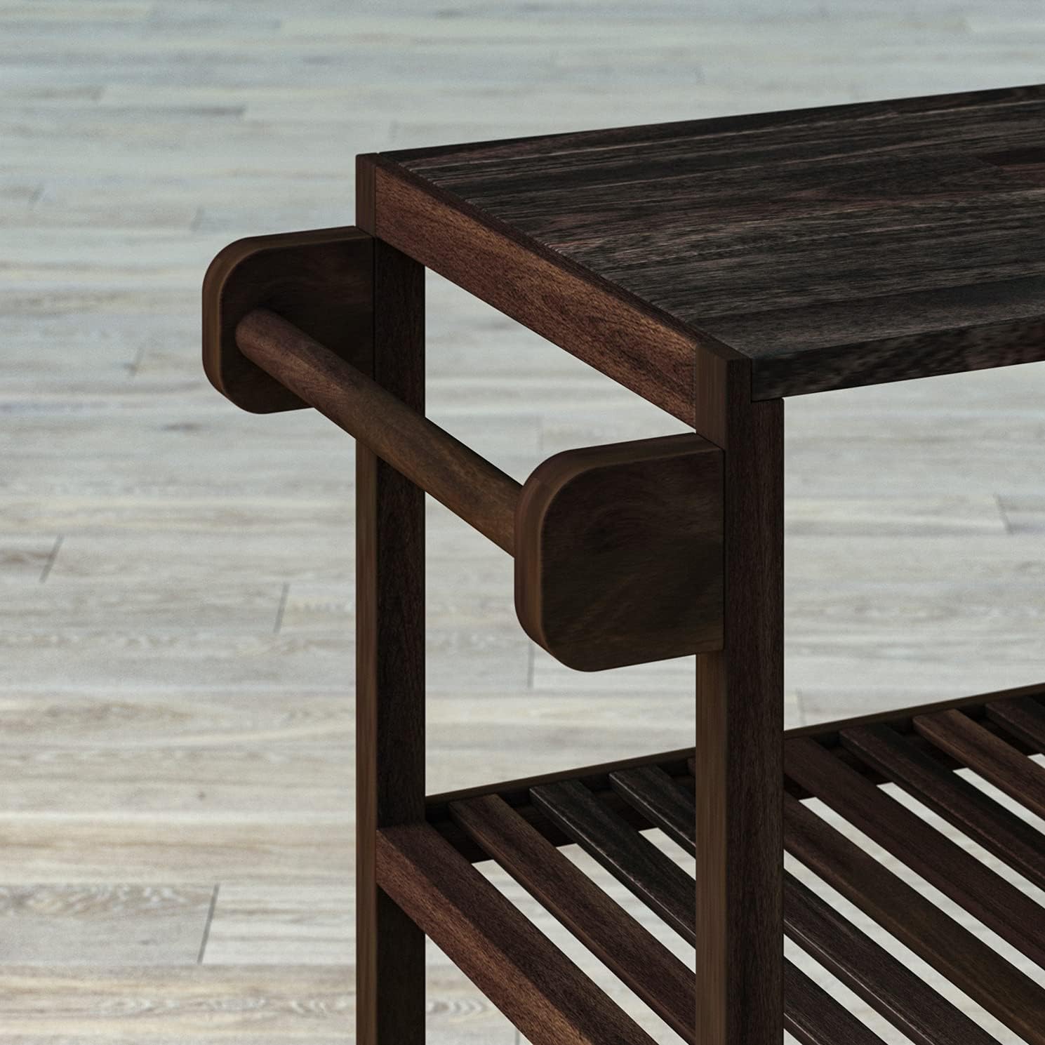 Interbuild 3 Tier Acacia Hardwood Kitchen Cart, Portable Rolling Trolley Cart Kitchen Storage Utility Cart with Towel Rack (Espresso)