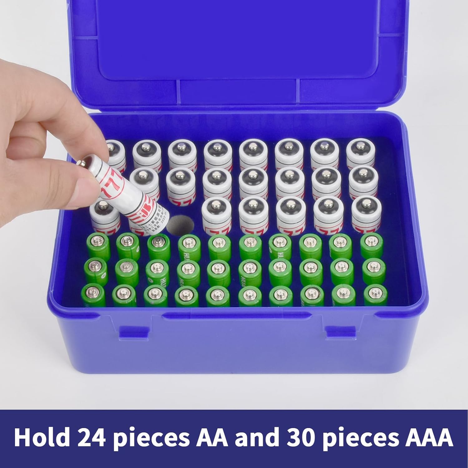 FULLCASE Battery Storage Organizer Holder Holds 54 AA AAA Batteries, Box Cases Garage Container, Home Drawer Organization Dispenser (Case Only) Blue