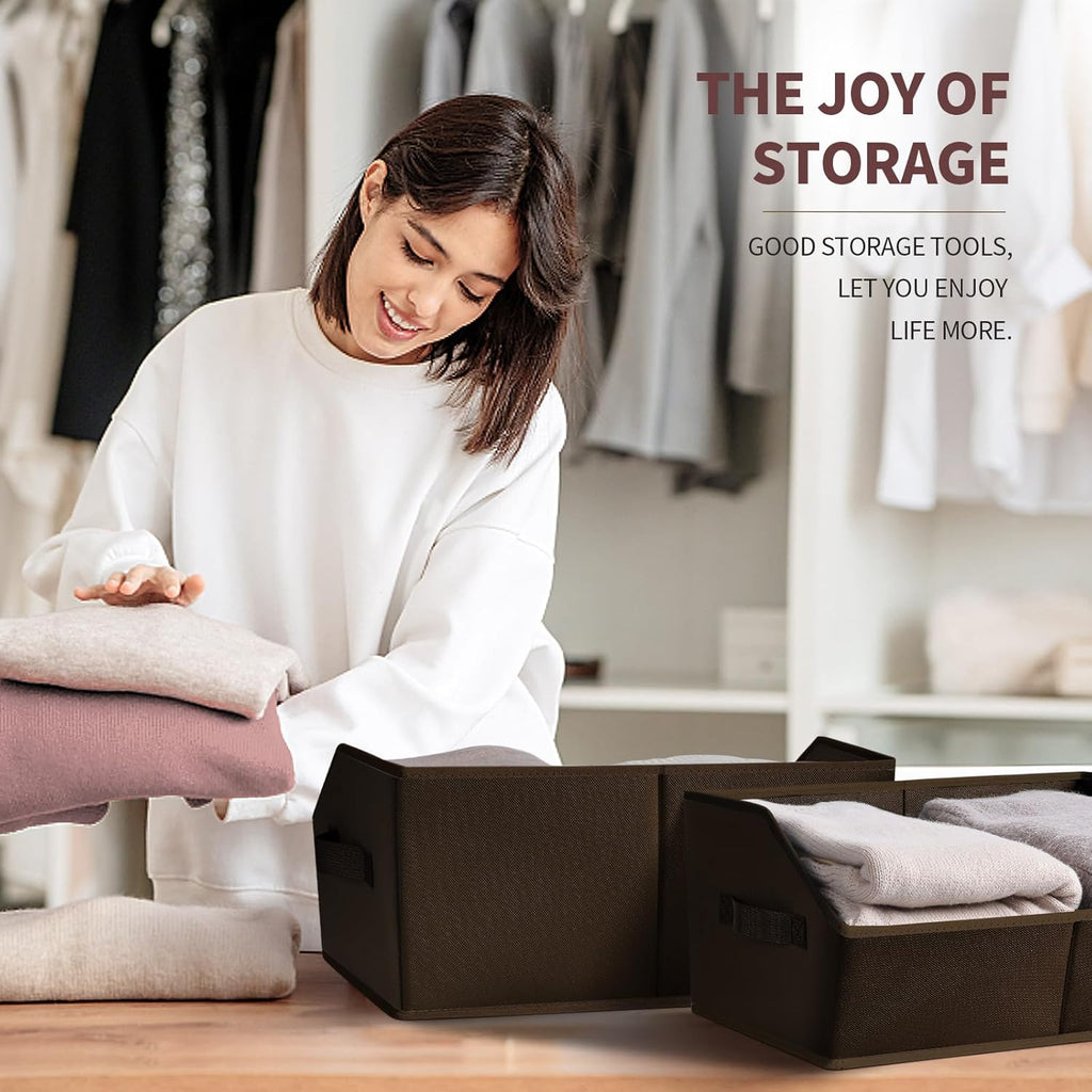 Closet Baskets for Shelves Trapezoid - Decorative Storage Baskets with Handle, Closet Bins for Organization, Shelf Storage Bins for Clothes, Books, Home, Office, 4 Pack, Brown