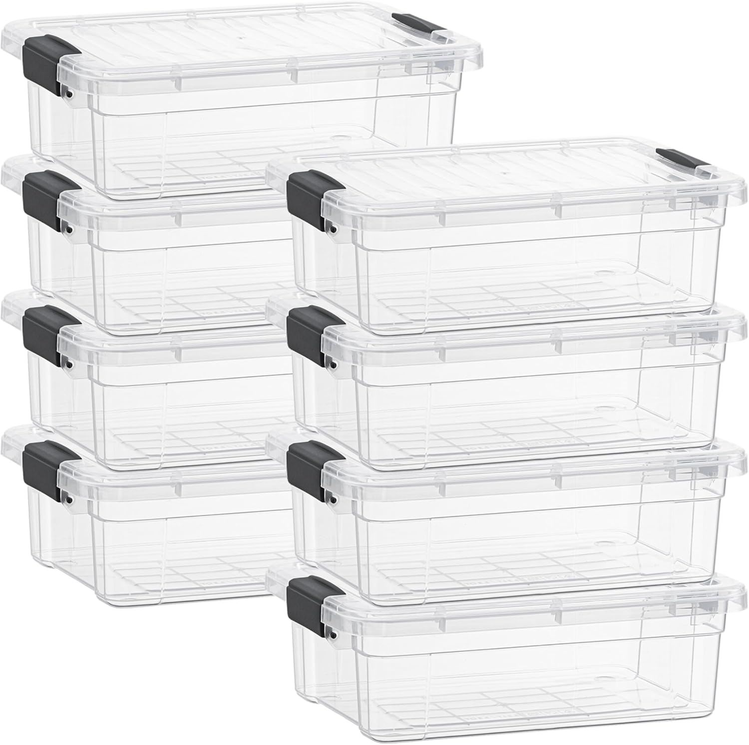 Superio Clear Storage Boxes with Lids, 2.3 Quart Plastic Container Bins for Organizing, Stackable Crates, BPA Free, Non Toxic, Odor Free, Organizers for Home, Office and Dorm, 8 Pack
