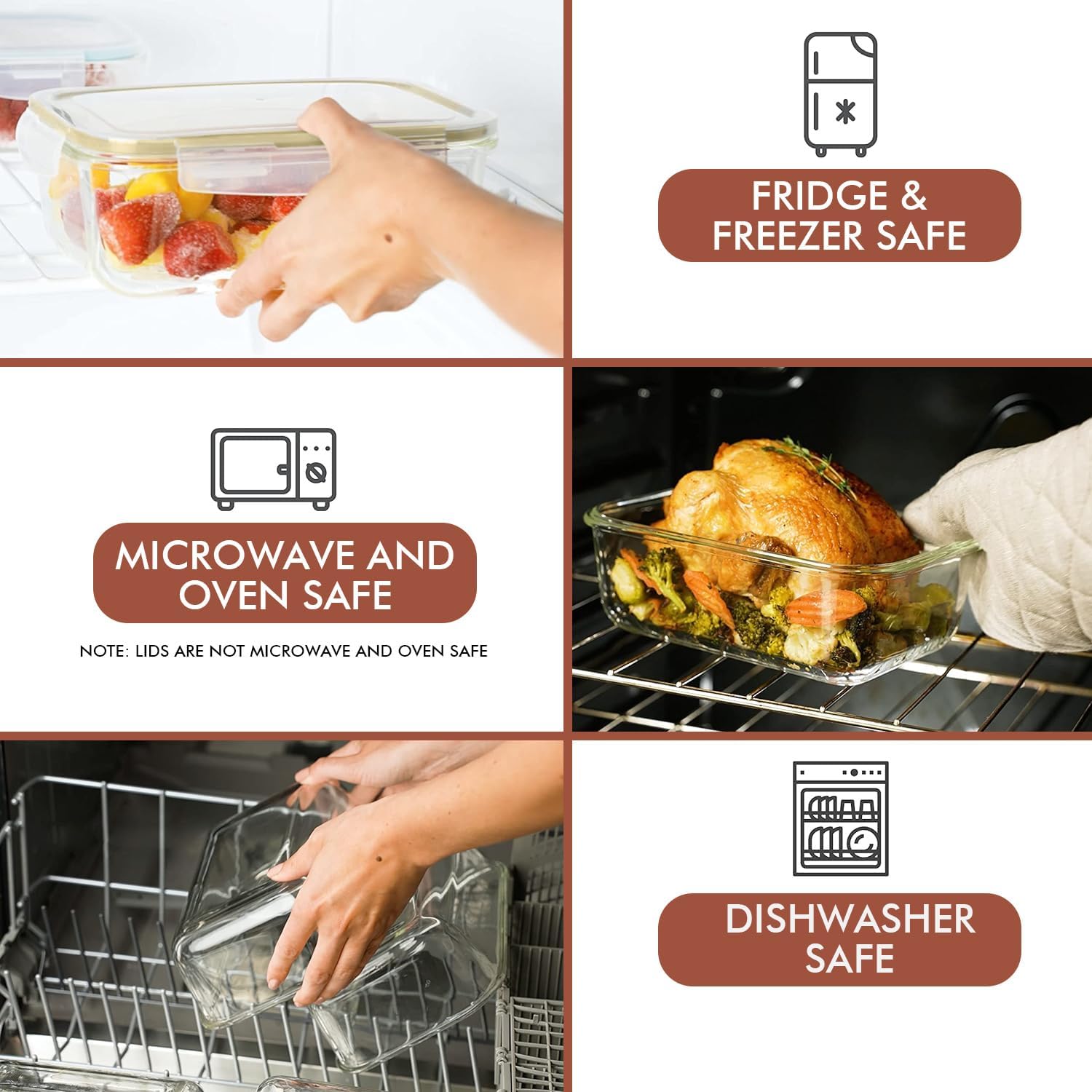 Razab 35 Pc Set Glass Food Storage Containers with Lids - Meal Prep Airtight Bento Boxes BPA-Free 100% Leak Proof (15 lids,15 glass & 5 Plastic Sauce/Dip Containers)