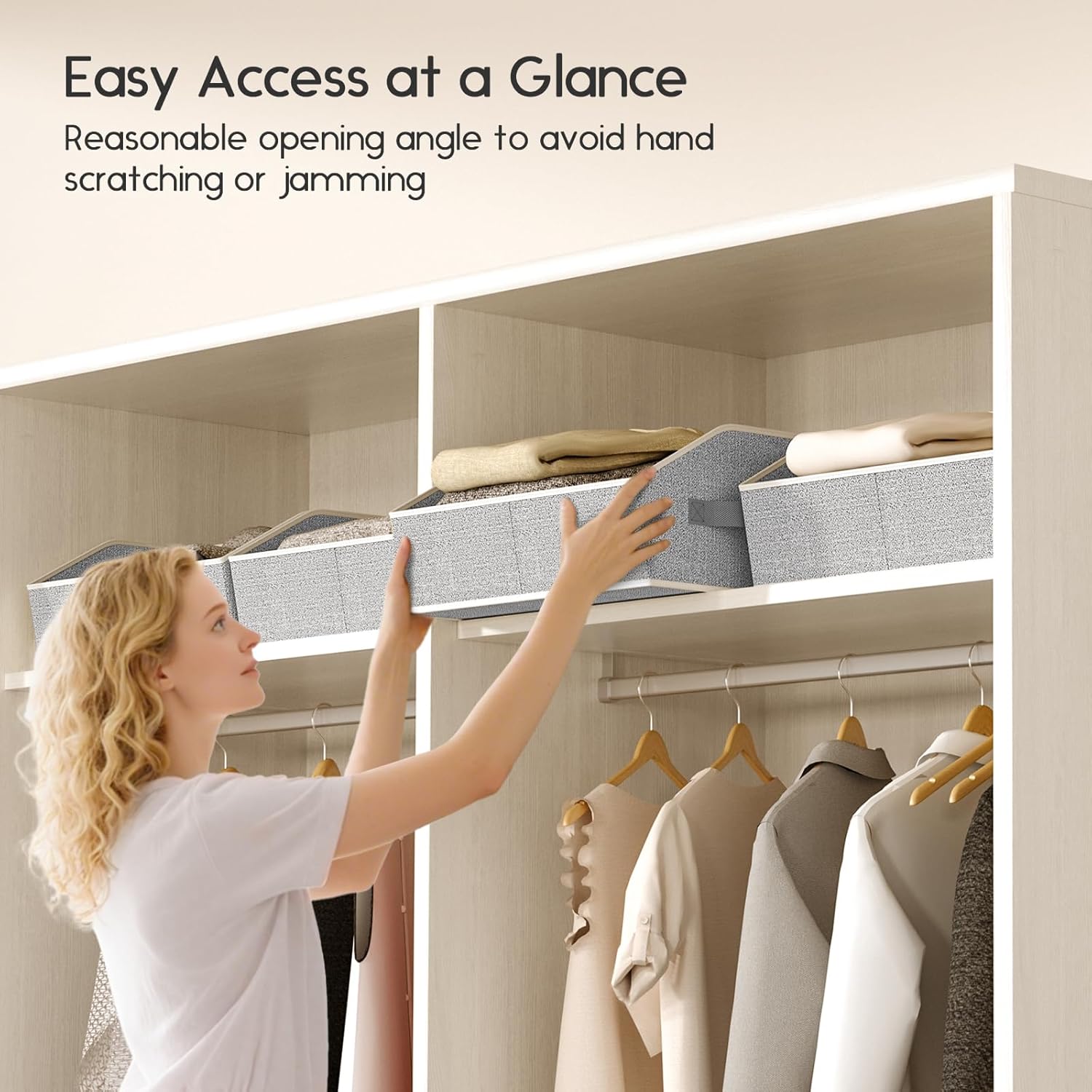 Large Closet Organizers and Storage Bins - 6 Pack Trapezoid Storage Baskets for Shelves, Foldable Fabric Baskets with Handles Ideal for Closet, Basket, Wardrobe and Shelf Storage, Light Grey