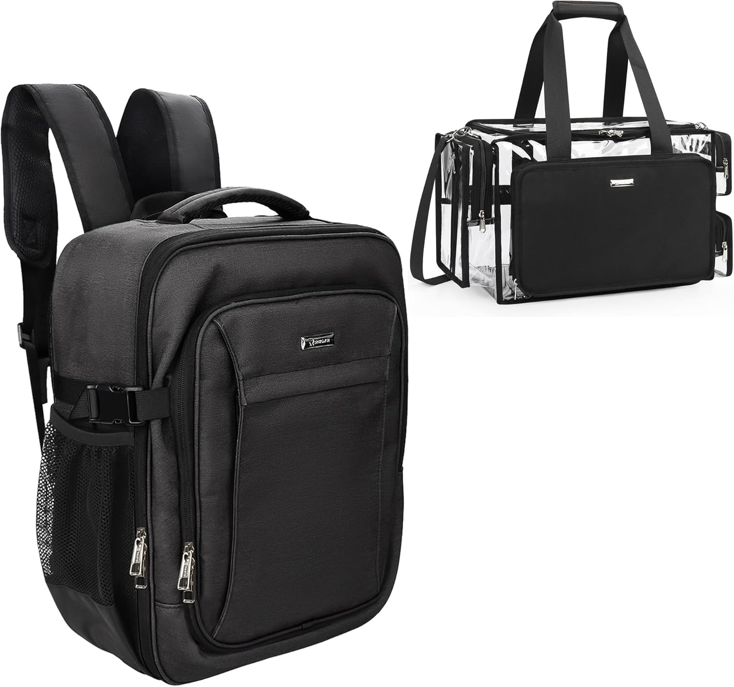 Relavel Professional Makeup Case Backpack and Large Clear Makeup Bag for Makeup Artists, Makeup Kit Set Bag, Durable Water-resistant Material, with Shoulder Strap and Adjustable Dividers