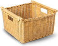 The Basket Lady Deep Pole Handle Wicker Storage Basket, Extra Large, 17.5 in L x 18 in W x 11.5 in H, Sandstone