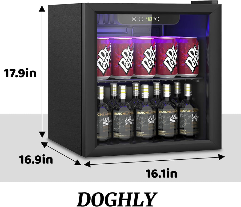 1.3 Cu.ft Beverage Refrigerator Cooler, 60 Cans Mini Fridge with Glass Door, and Temperature controllable switch for Soda, Beer or Wine For Office or Bar with Removable Shelves