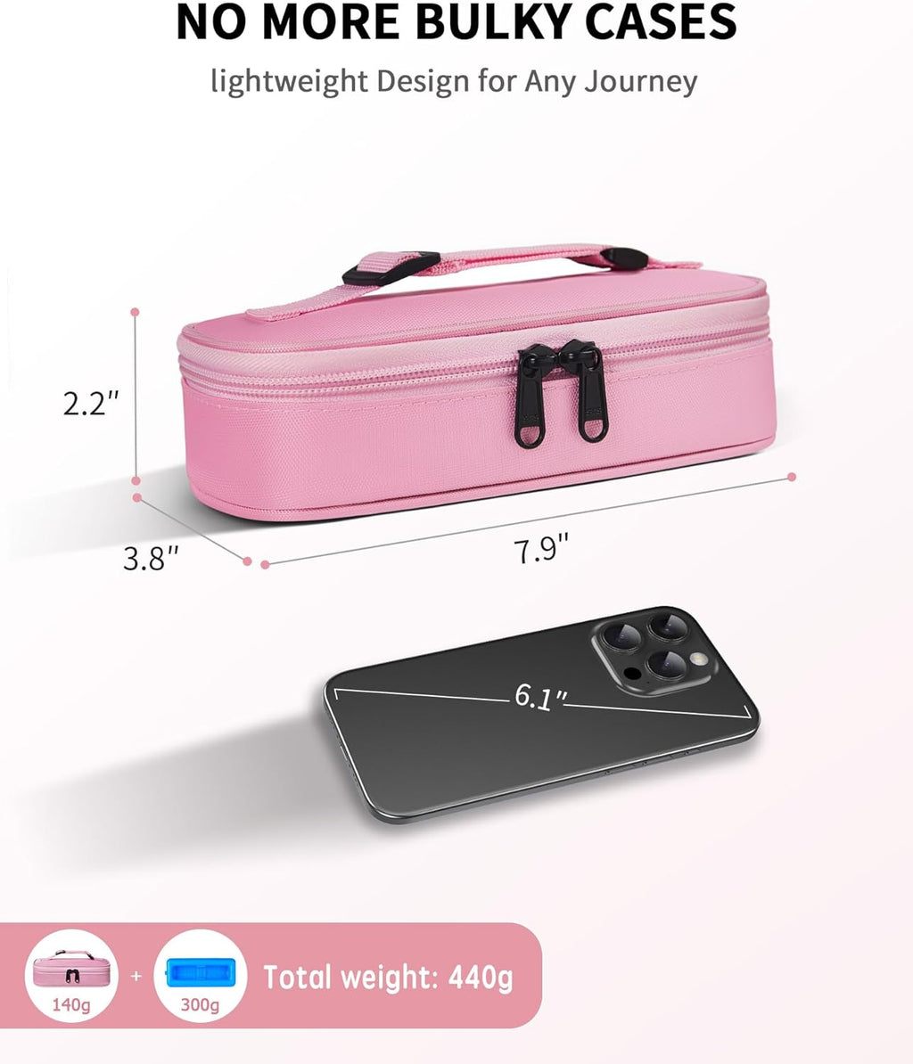 Insulin Vial Cooler Travel Case TSA Approved 300g Reusable Ice Brick Insulin Pen Case Holds 2 Pens and 2 Vials Long Lasting Medicine Cooler for Travel Camping and Outdoor Activities (Pink)