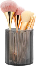 DASITON Makeup Brush Holder Organizer, Acrylic Makeup Brush Cup, Vintage Striped Make Up Brush Holder for Vanity, Bathroom Countertop, Toothbrush Holders, Pen Holder for Desk Storage (Black)
