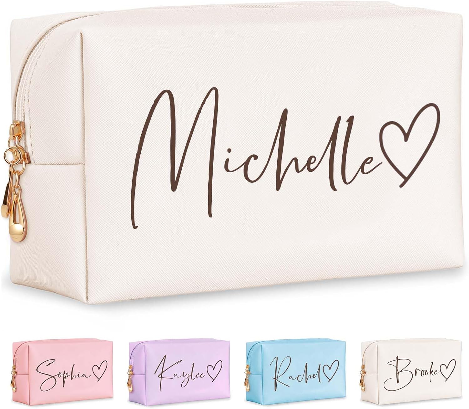 Personalized Makeup Bag with Name & Birth Flower, Custom Leather Cosmetic Bags for Women, Customized Travel Toiletry Bag Gifts for Bridesmaid Wedding