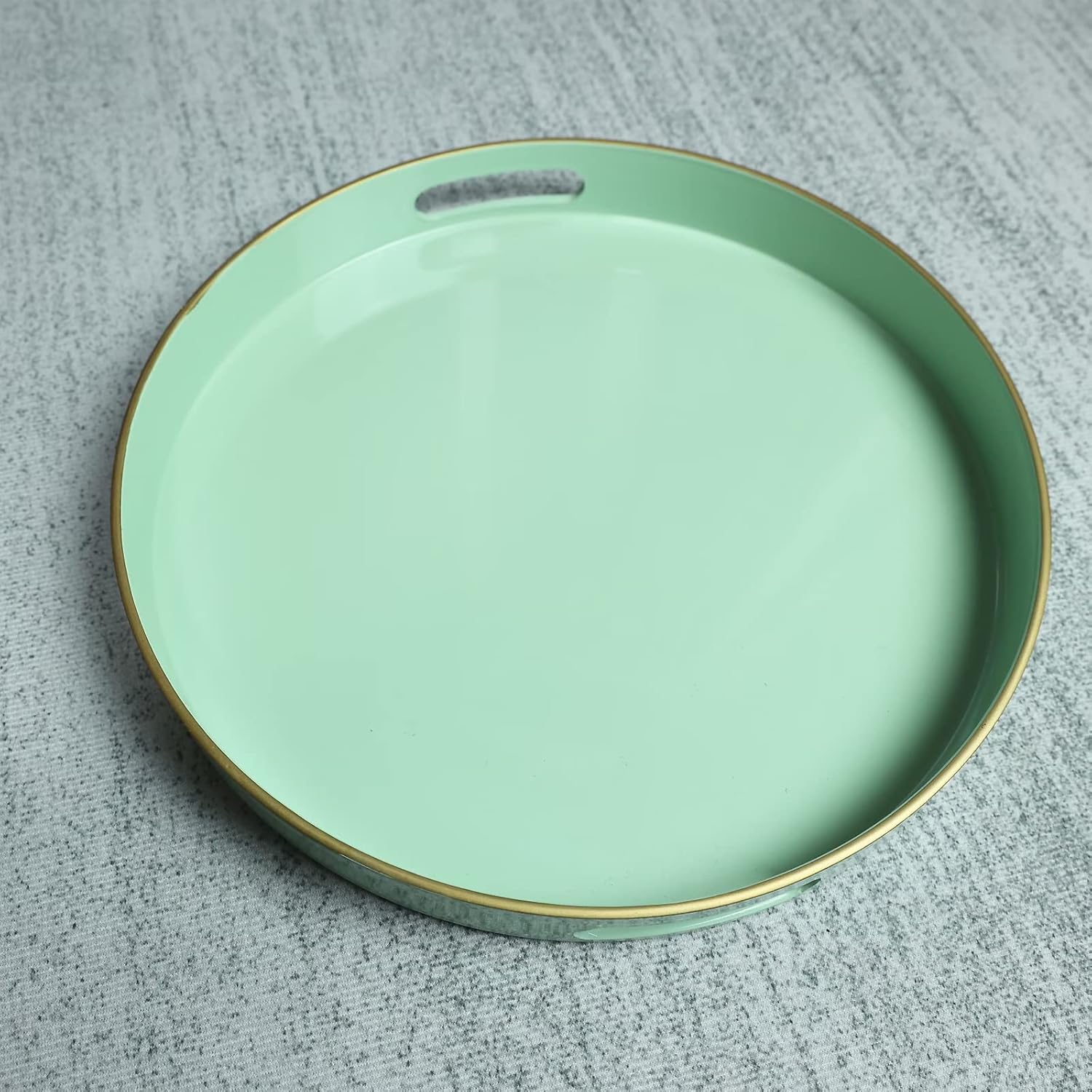 Spsyrine Round Green Plastic Decorative Tray, 13'' Modern Tray with Handles, Marble Pattern, for Breakfast, Coffee Table, Bathroom, Kitchen, Living Room