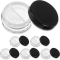 6pcs 10ml/0.34oz Refillable Loose Powder Containers Plastic Empty Travel Small Loose Powder Compact Reusable No Leak Compact with Rotatable Sifter And Black Screw Lid