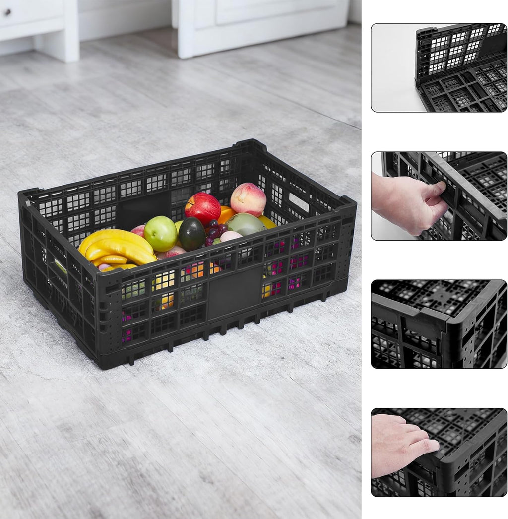 Collapsible Storage Crates, 52 Liter Heavy Duty Foldable Plastic Crates , Storage Baskets and Bins 23.6" L x 15.7" W x 8.6" H Stackable Dairy Milk Crates for Office, Home, Toy Storage