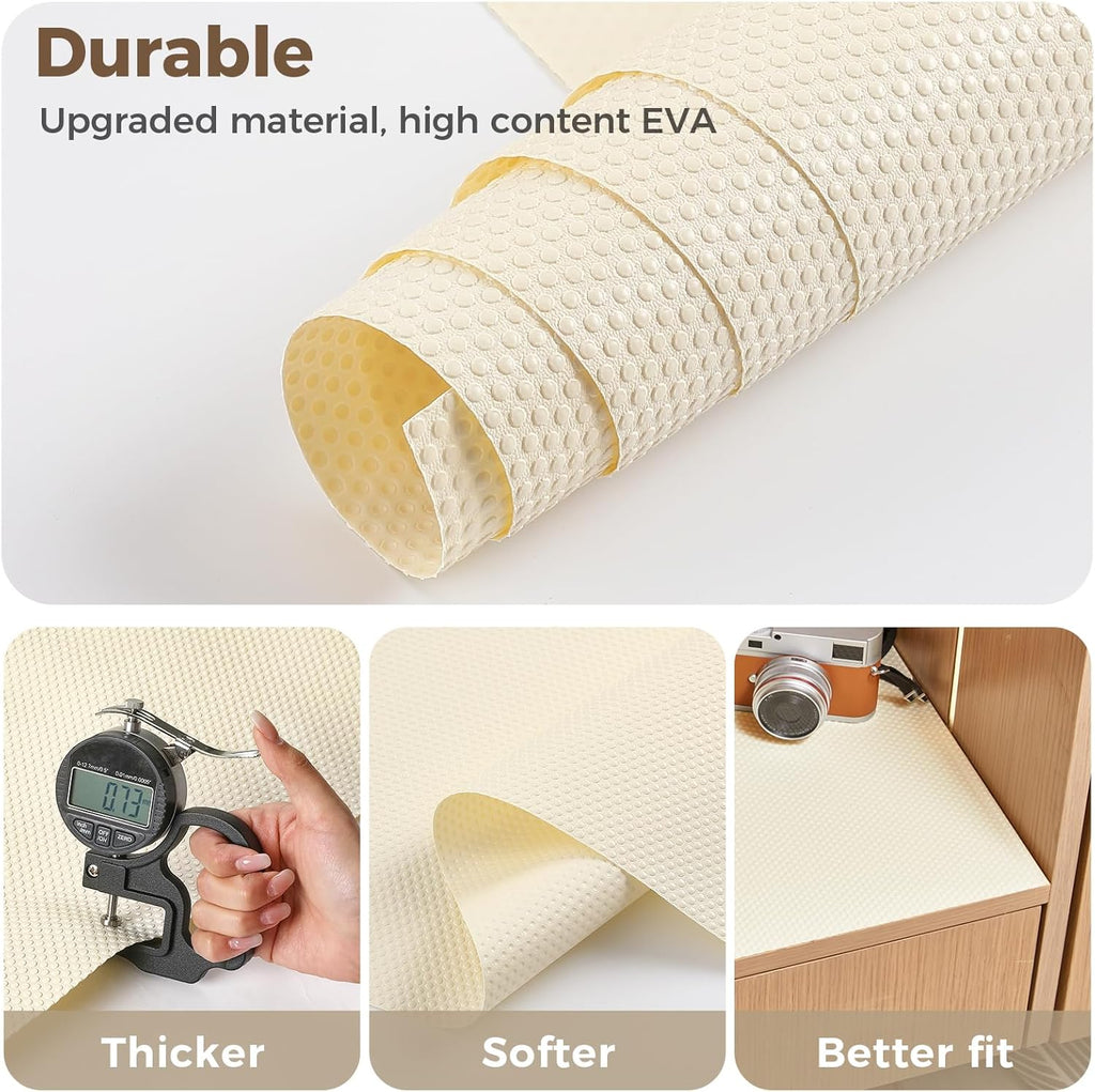 100% EVA Shelf Liner for Kitchen Cabinet, 18" x 240" Drawer Liners Non Adhesive Non Slip Waterproof Plastic Paper, Dresser Pantry Bathroom Refrigerator Protector, Cream