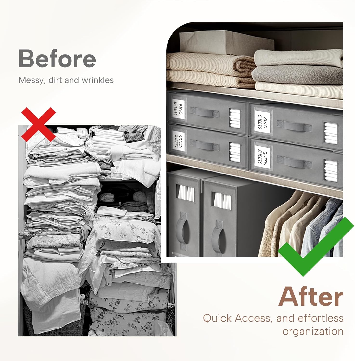 Criusia Bed Sheet Organizers and Storage, 6 Pack Foldable Linen Closet Organizer Box – Bedding Holder for Sheet Set (King/Queen Sizes), Duvet Covers, Blankets (Grey)