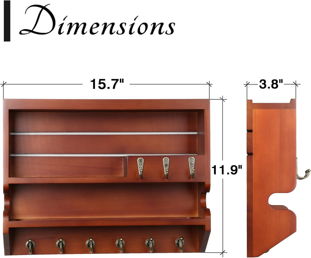 Innovation Key Holder for Wall, Mail Organizer with Key Hooks, Keys Holder on Wall, Auburn