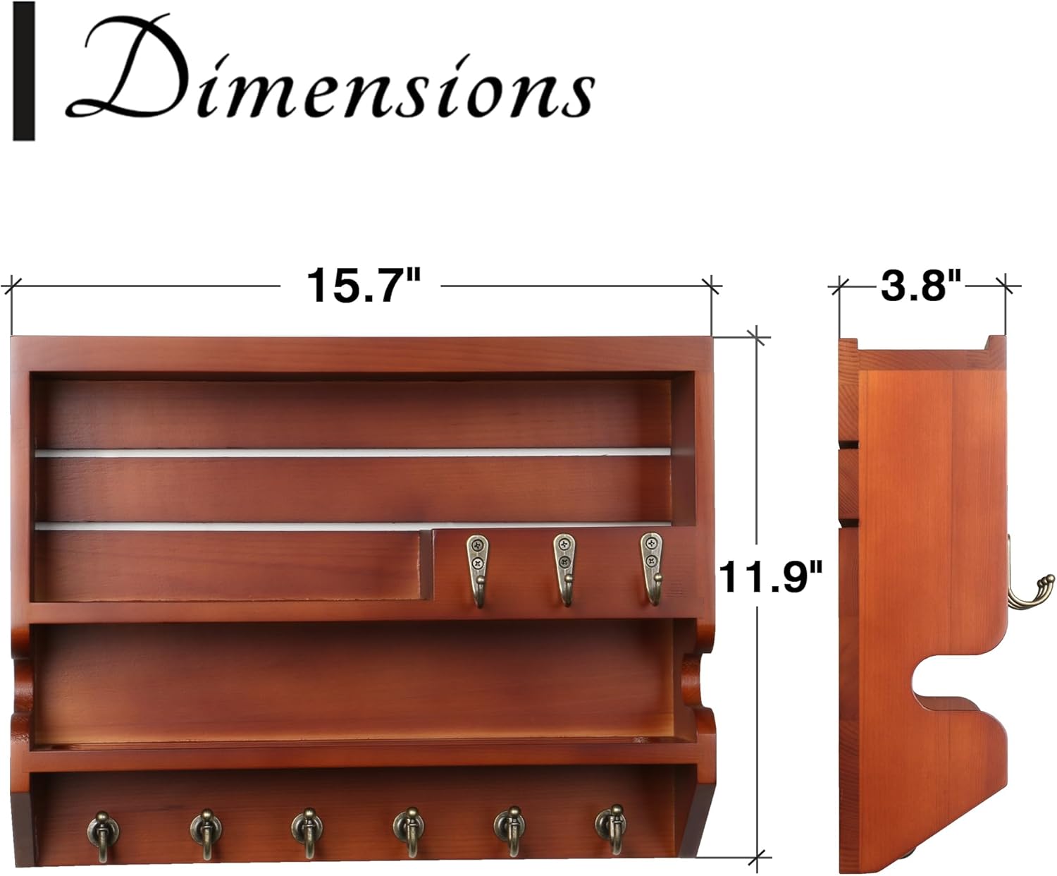 Innovation Key Holder for Wall, Mail Organizer with Key Hooks, Keys Holder on Wall, Auburn