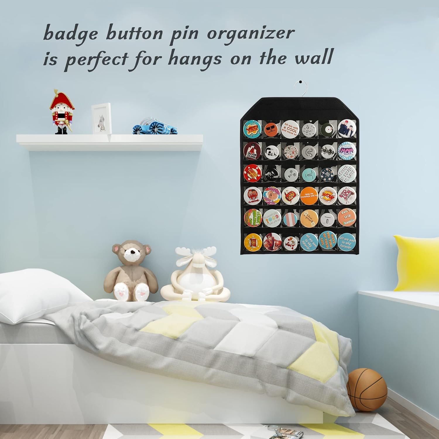 PACMAXI Wall Hanging Badge Button Pins Organizer Display Storage Stand, Enamel Pin Display Holder,hold Up To 36 Pins (Black)