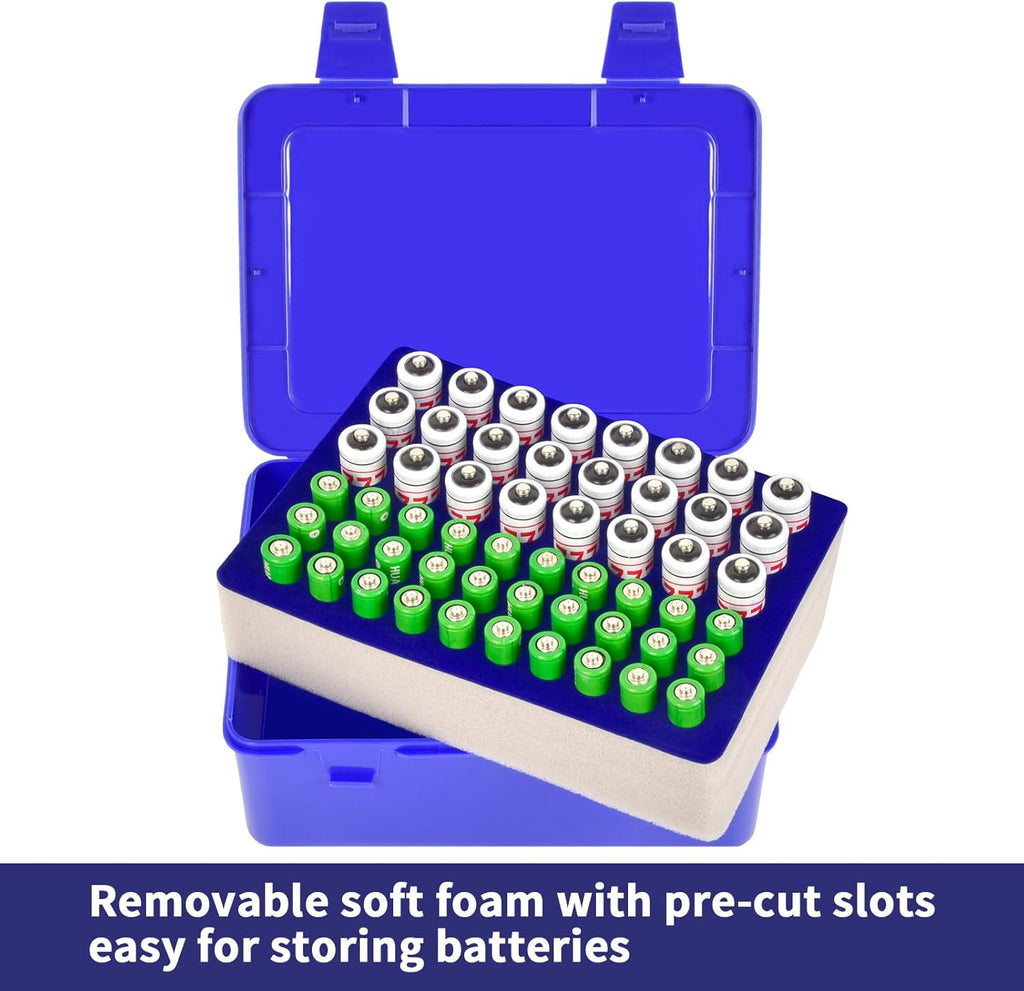 FULLCASE Battery Storage Organizer Holder Holds 54 AA AAA Batteries, Box Cases Garage Container, Home Drawer Organization Dispenser (Case Only) Blue