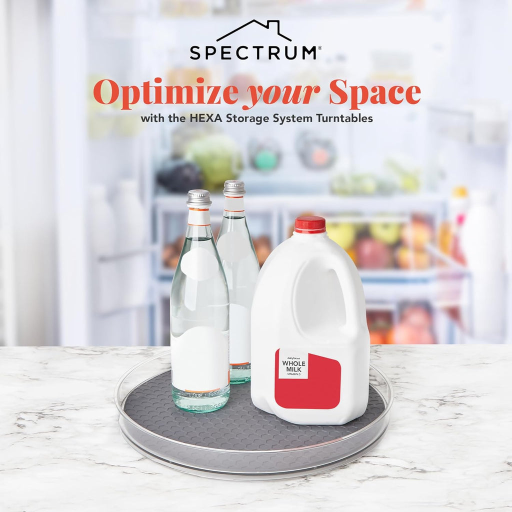 Spectrum XXL Lazy Susan Organizer 14.5 in for Large Cabinet Fridge Pantry Table Shelf Organization, Charcoal Gray Rotating Turntable Under Sink Spinning Storage for Heavy Kitchen Bath Cleaning Items