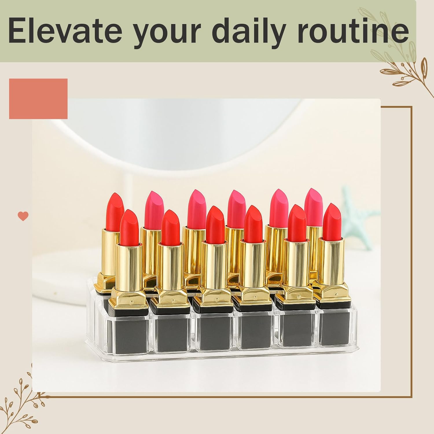 4 Pack Lipstick Organizer, 12 Slot Clear Acrylic Lipstick Holder, Makeup Organizer for Vanity, Drawer, Lip Gloss Storage Display