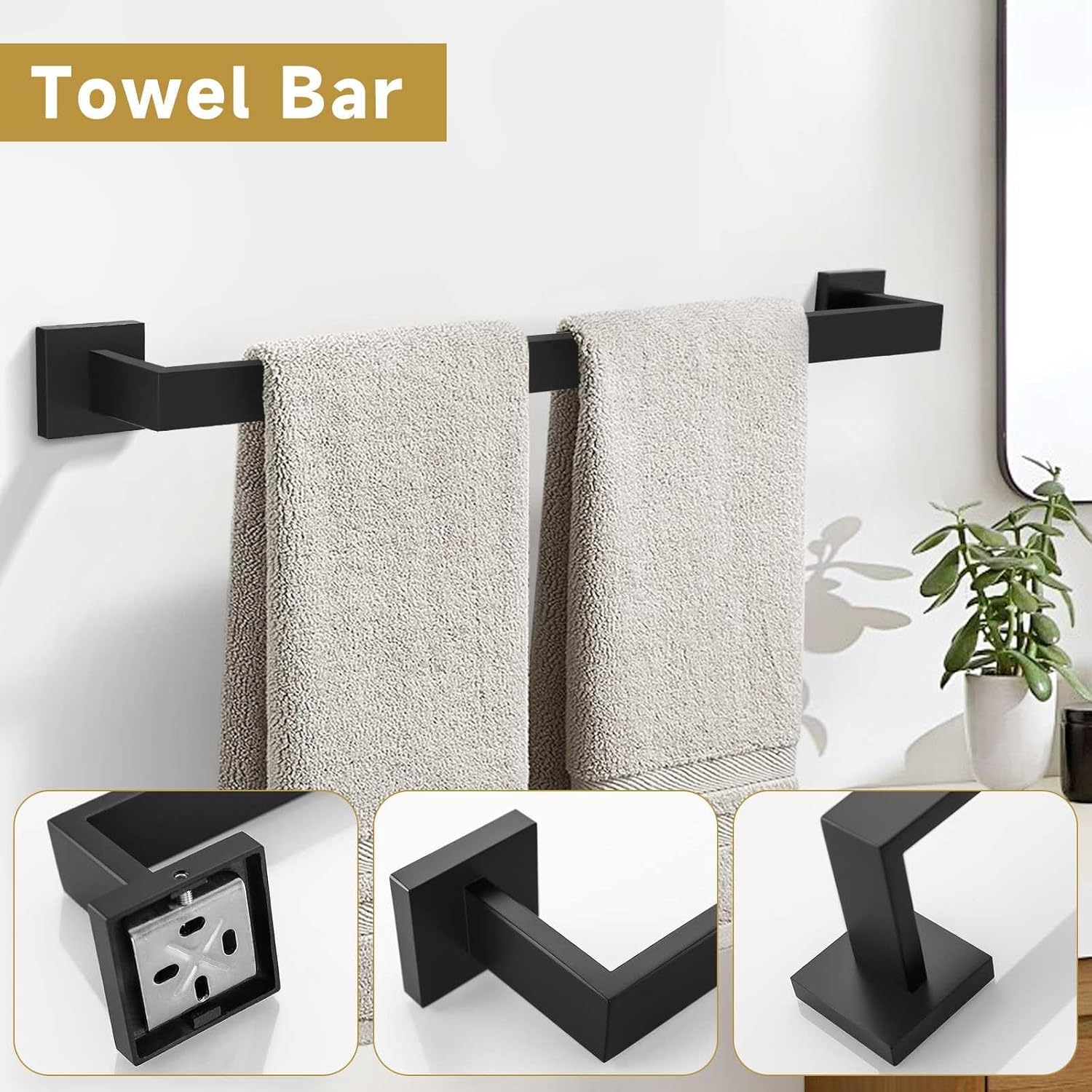 10 Pieces Bathroom Hardware Accessories Set Black Towel Bar Set Towel Holder Racks Set for Bathroom,SUS304 Stainless Steel,Wall Mounted 23.6-Inch