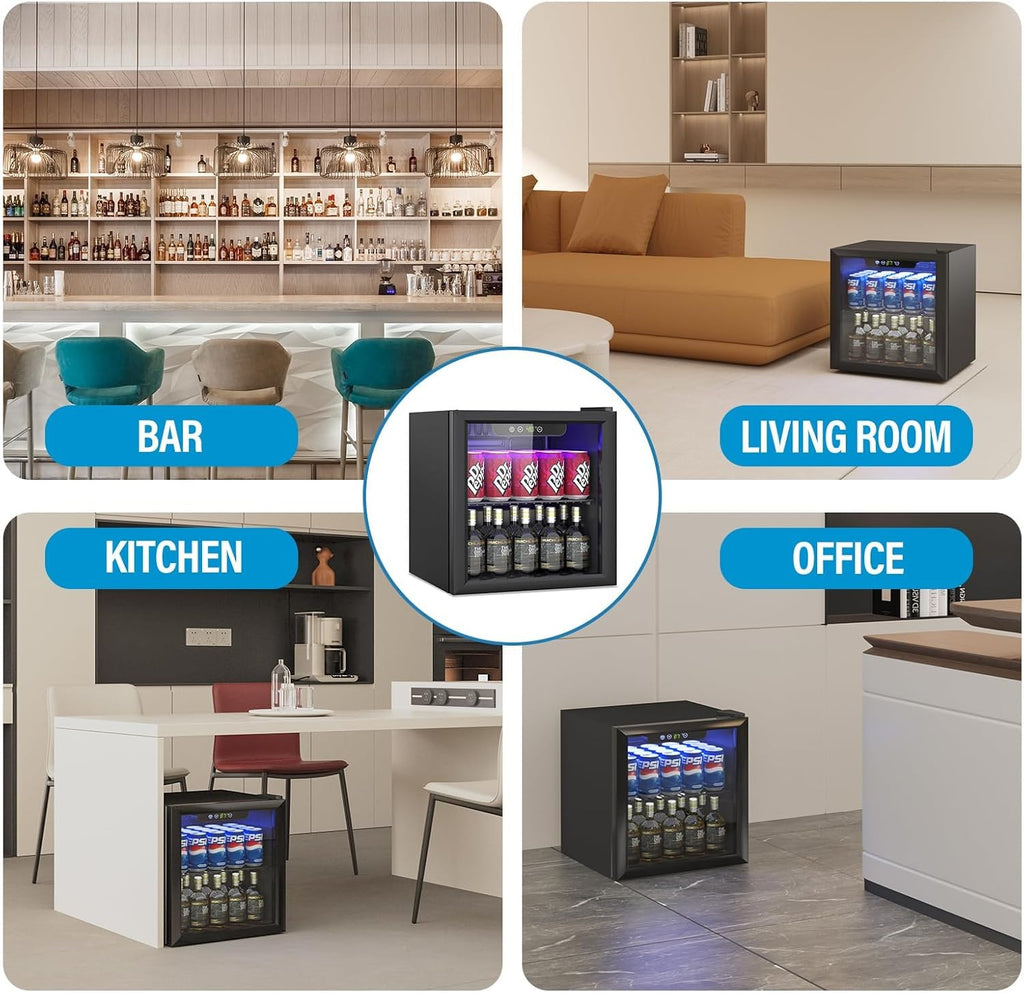 1.4 Cu Ft/65 Can Mini Fridge, Freestanding 17 Inch Beverage Refrigerator with Glass Front Door for Soda, Beer Under Counter Drink Refrigerator with Adjustable Shelves(Silver)