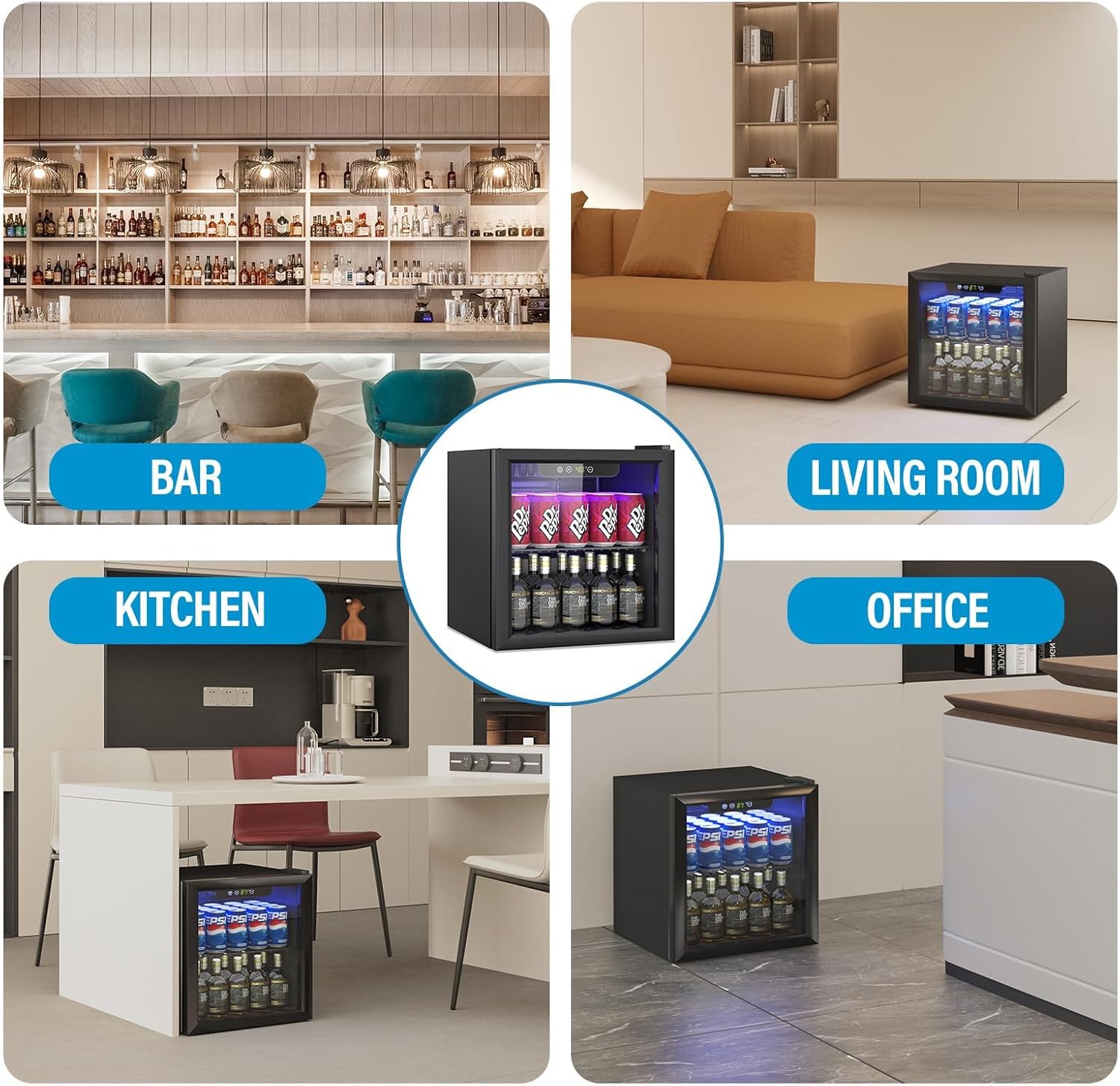 1.4 Cu Ft/65 Can Mini Fridge, Freestanding 17 Inch Beverage Refrigerator with Glass Front Door for Soda, Beer Under Counter Drink Refrigerator with Adjustable Shelves(Silver)