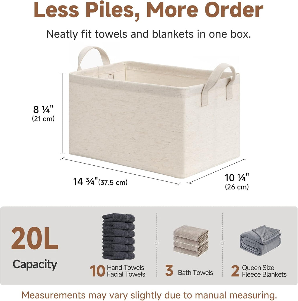 StorageWorks Storage Bins, Shelves Baskets for Organizing, Fabric Closet Organizers with Handles, Metal Frame, Beige（Cotton-linen）, 2-Pack