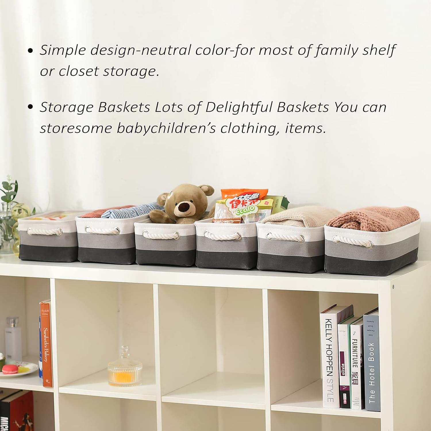 TcaFmac Small Fabric Storage Baskets for Organizing [6 Pack] Closet Storage Bin Foldable Storage Baskets for Shelf Canvas Storage Bins Decorative Basket with Handles(Gradient Gray,12" L×8" W×5" H)