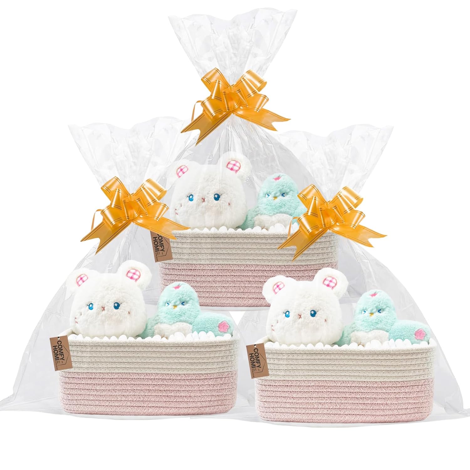 COMFY-HOMI 11.5"x7.5"x4.7" Storage Baskets for Organizing | Cotton Rope Woven Basket | Toy Storage Bin Box | Basket for Shelves, Closet Organizer Bin, Decorative Closet Shelf, 3 Pack, Pink