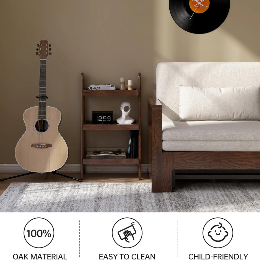 100% Solid Oak 3 Tier Ladder Shelf for Saving Space, Tall Nightstand with Stable Frame for Bedroom, Small Side Table for Living Room Office(Walnut, 13.4" L x 25.6" W x 36.2" H)