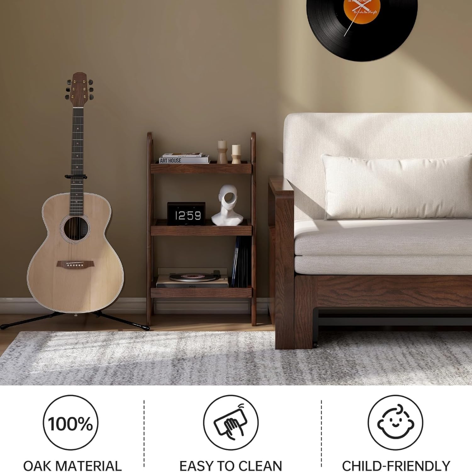 100% Solid Oak 3 Tier Ladder Shelf for Saving Space, Tall Nightstand with Stable Frame for Bedroom, Small Side Table for Living Room Office(Walnut, 13.4" L x 25.6" W x 36.2" H)