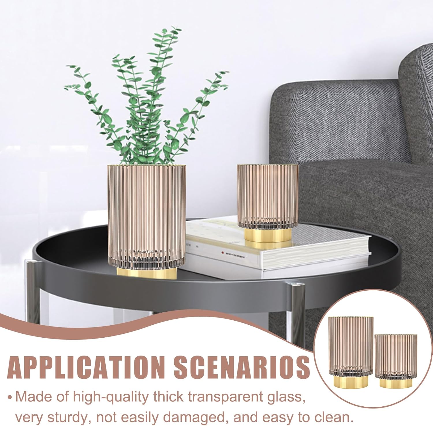 Makeup Brush Holder Organizer, Heavy Crystal Glass Brush Storage Holder, Vintage Cosmetic Make Up Bathroom Brushes Cup Pen Pencil Toothbrush Holder Striped Vase (S+L Pink)