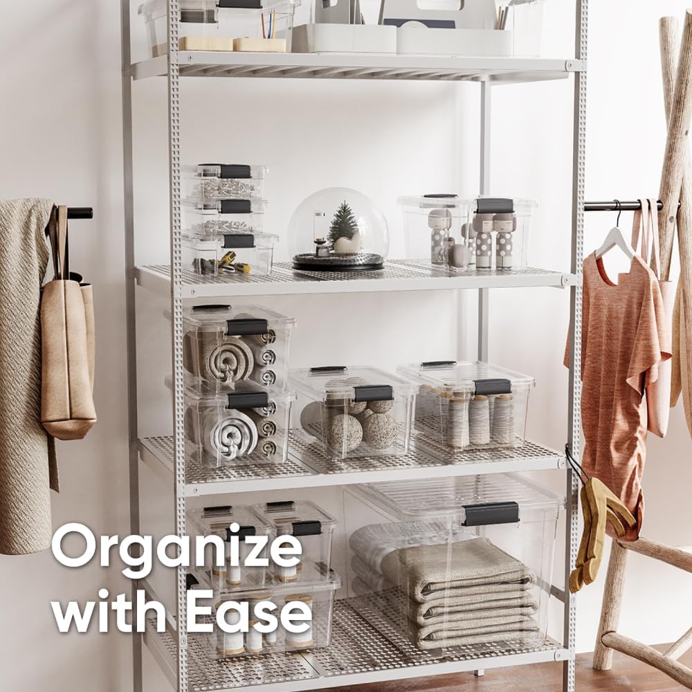 Superio Clear Storage Boxes with Lids, 2.4 Quart Plastic Container Bins for Organizing, Stackable Crates, BPA Free, Non Toxic, Odor Free, Organizers for Home, Office and Dorm,