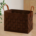 boldmonkey Laundry Basket 16.5 " x13 x13 , Large Rectangular Felt Fabric Blanket Basket with Leather Handle, Dirt Clothes Laundry Hamper for Babies, Dogs and Living Room-Brown