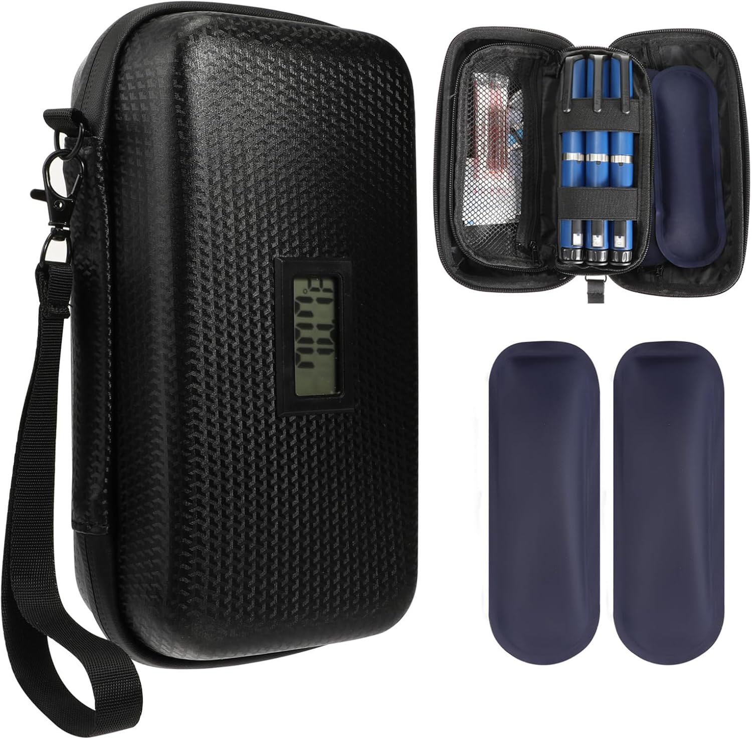 Insulin Cooler Travel Case Diabetic Medication Insulated Cooling Organizer with Temperature Display Insulin Pen Cooler Portable Refrigerated Medicine Bag with 2 Ice Pack