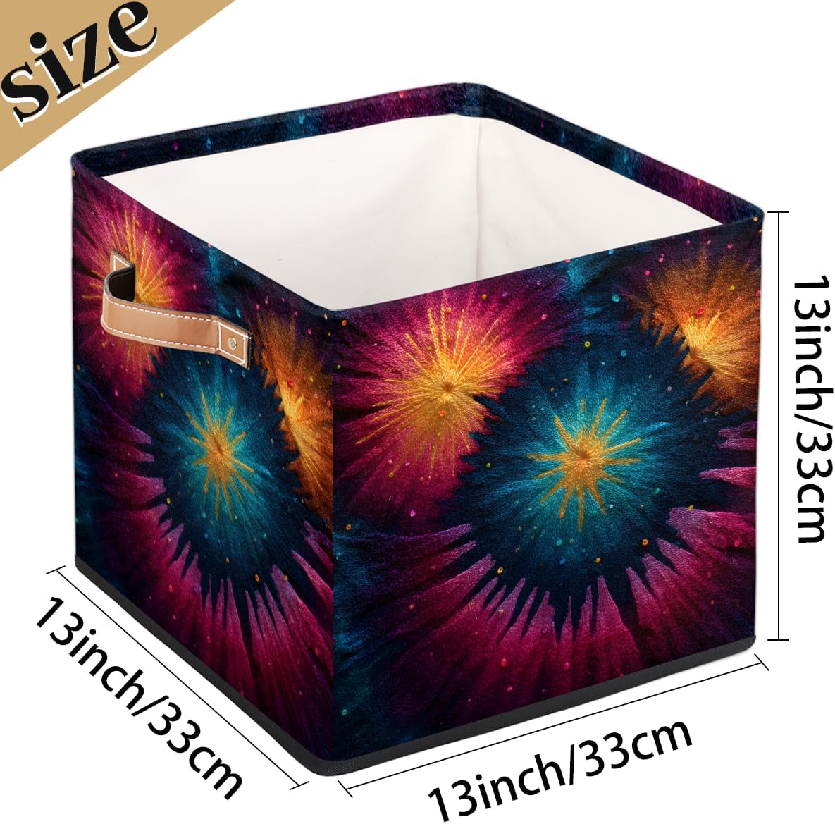 TropicalLife 13x13x13 Inch Large Fabric Storage Cube Tie Dye Foldable Storage Bin with Handles Organizer Boxes Cube Basket for Shelves Organizing Closet