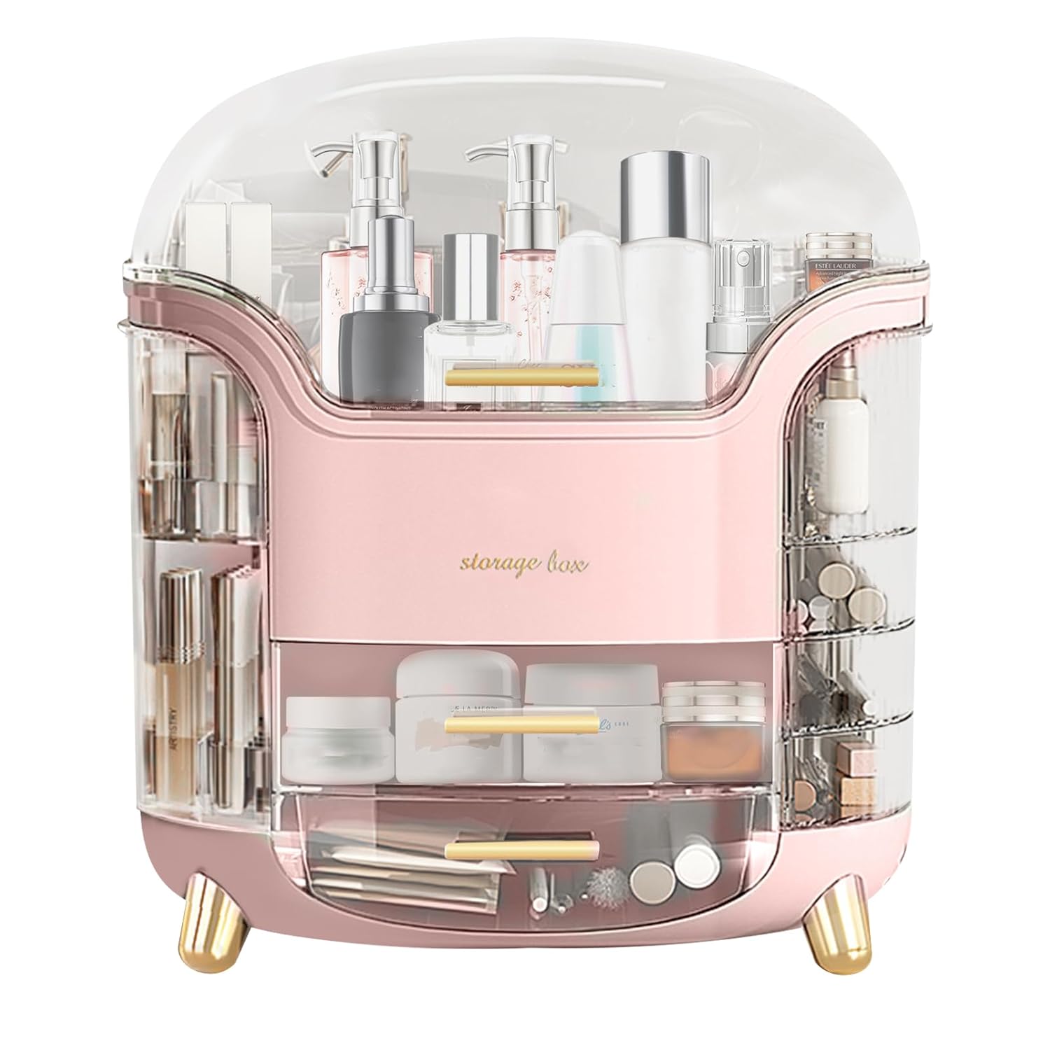 Makeup Organizer & Skincare Organizers, Cosmetic Organizer Box for Countertop with Lid & Drawers, Make Up Storage Organizer with Waterproof & Dustproof Cover, Birthday Gifts for Vanity Women Girls