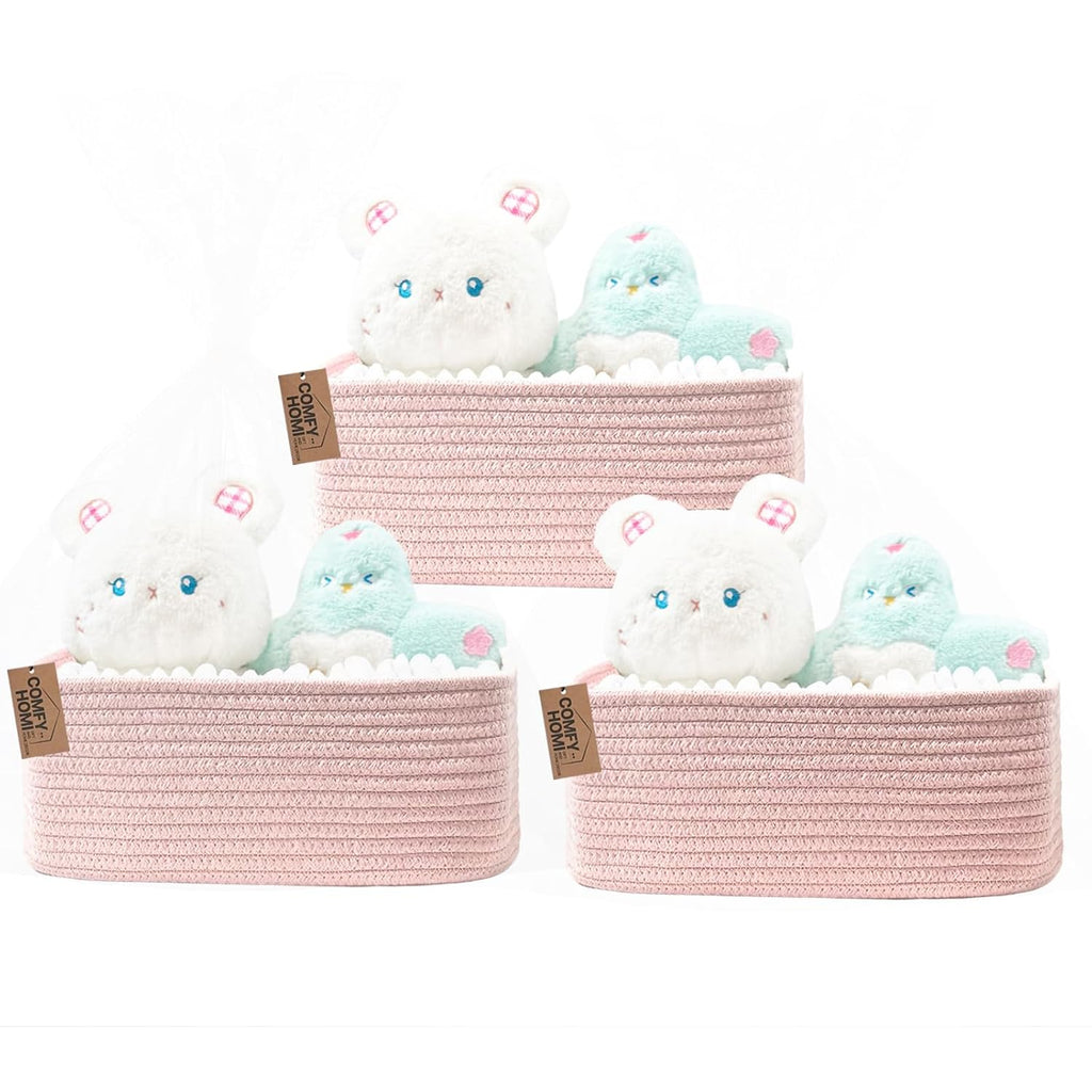COMFY-HOMI 11.5"x7.5"x4.7" Storage Baskets for Organizing | Cotton Rope Woven Basket | Toy Storage Bin Box | Basket for Shelves, Closet Organizer Bin, Decorative Closet Shelf, 3 Pack, all pink