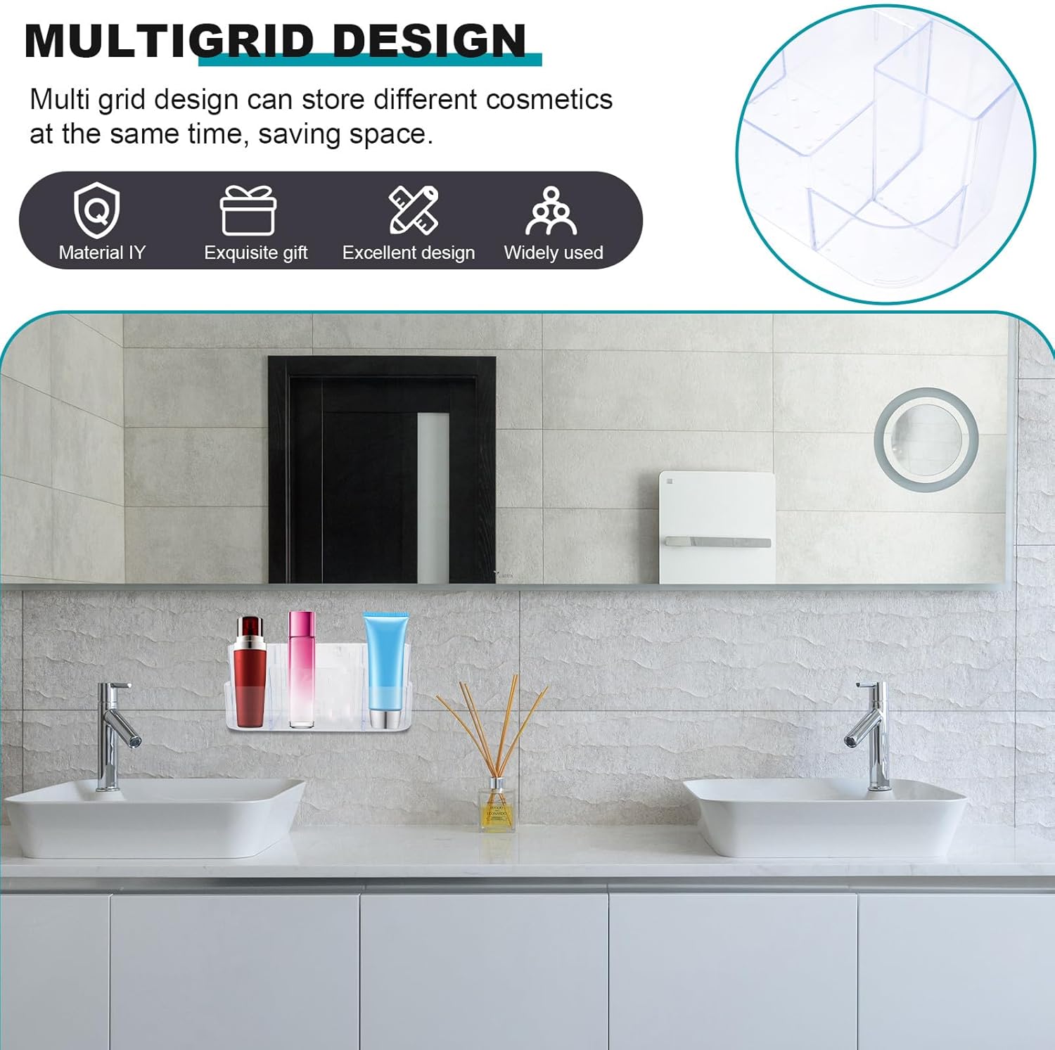 Wall-mounted Toiletry Case Transparent Multi-grid Cosmetic Storage Box for Bathroom Makeup Organizer Holder Easy Install and Spacious Vanity Storage