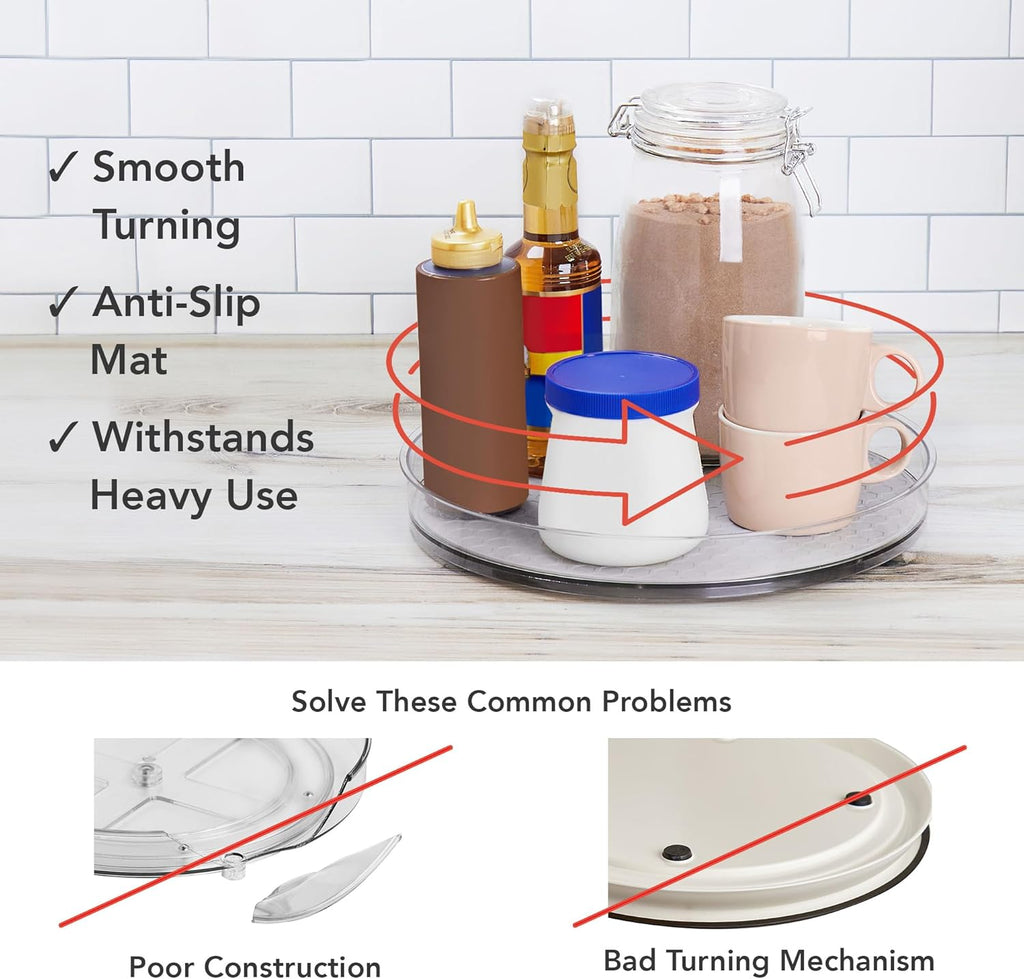 Spectrum XL Lazy Susan Organizer 12.25 in for Large Cabinet Fridge Pantry Table Shelf Bath Kitchen Organization, Oyster Gray Extra Large Rotating Turntable Storage for Condiments Spice Bottles
