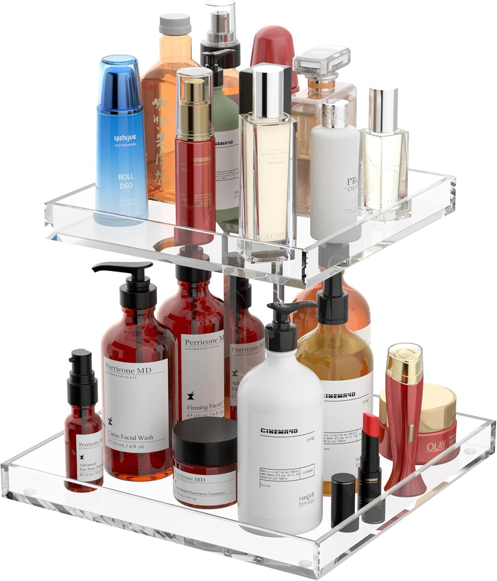 2-Tier Perfume Tray,Clear Perfume Organizer for Dresser and Counter,Acrylic Perfume Stand Organizer Vanity Trays Makeup Storage Holder for Bedroom Decor (10x8)