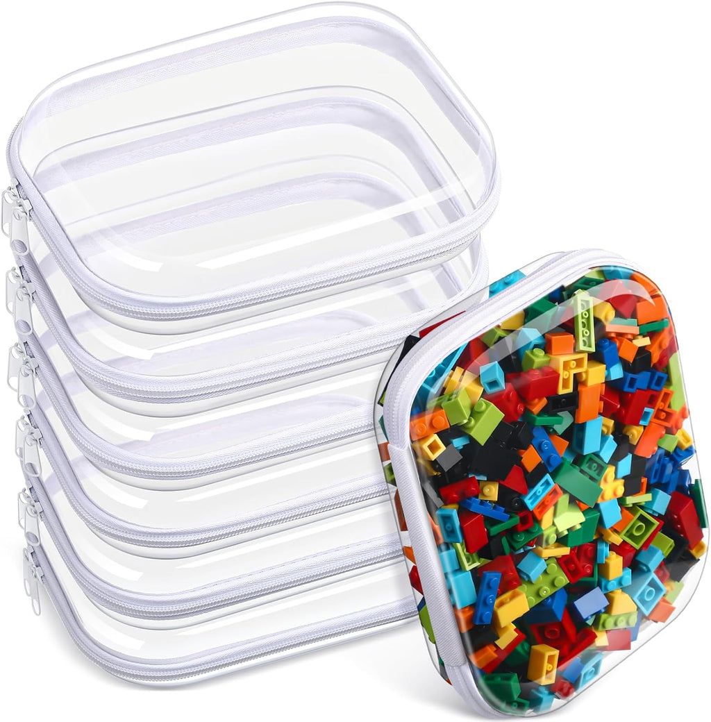 Sanwuta 6 Pcs Clear Hard Zipper Case Hard Plastic Zipper Pouches Makeup Bag Pencil Pouches Transparent Cases for Snacks Plastic Storage Organizer Box for Travel(Clear,7.87 x 5.9 x 2 Inch)