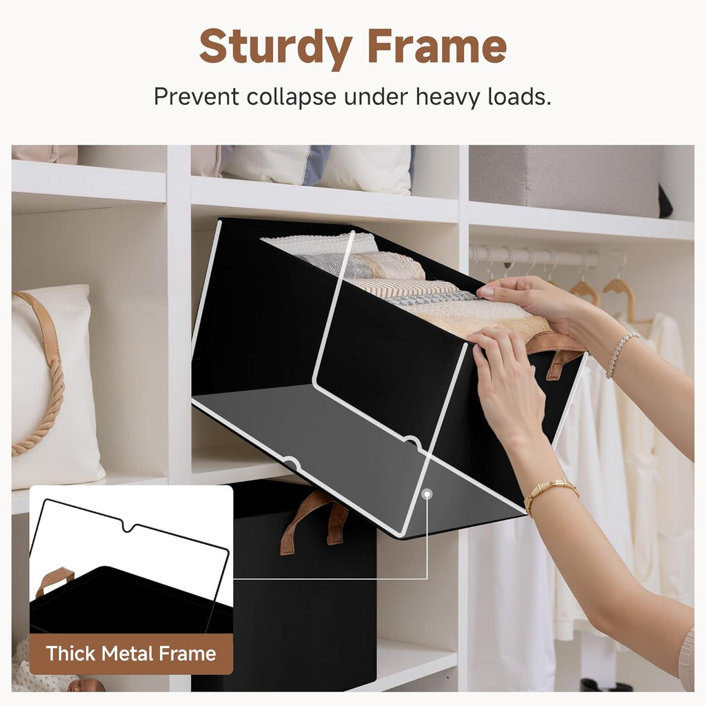 StorageWorks Storage Bins, Fabric Storage Bins for Shelves, Extra Large Storage Baskets with Metal Frame, Closet Baskets and Bins with Handles, Jumbo, Black, 2-Pack