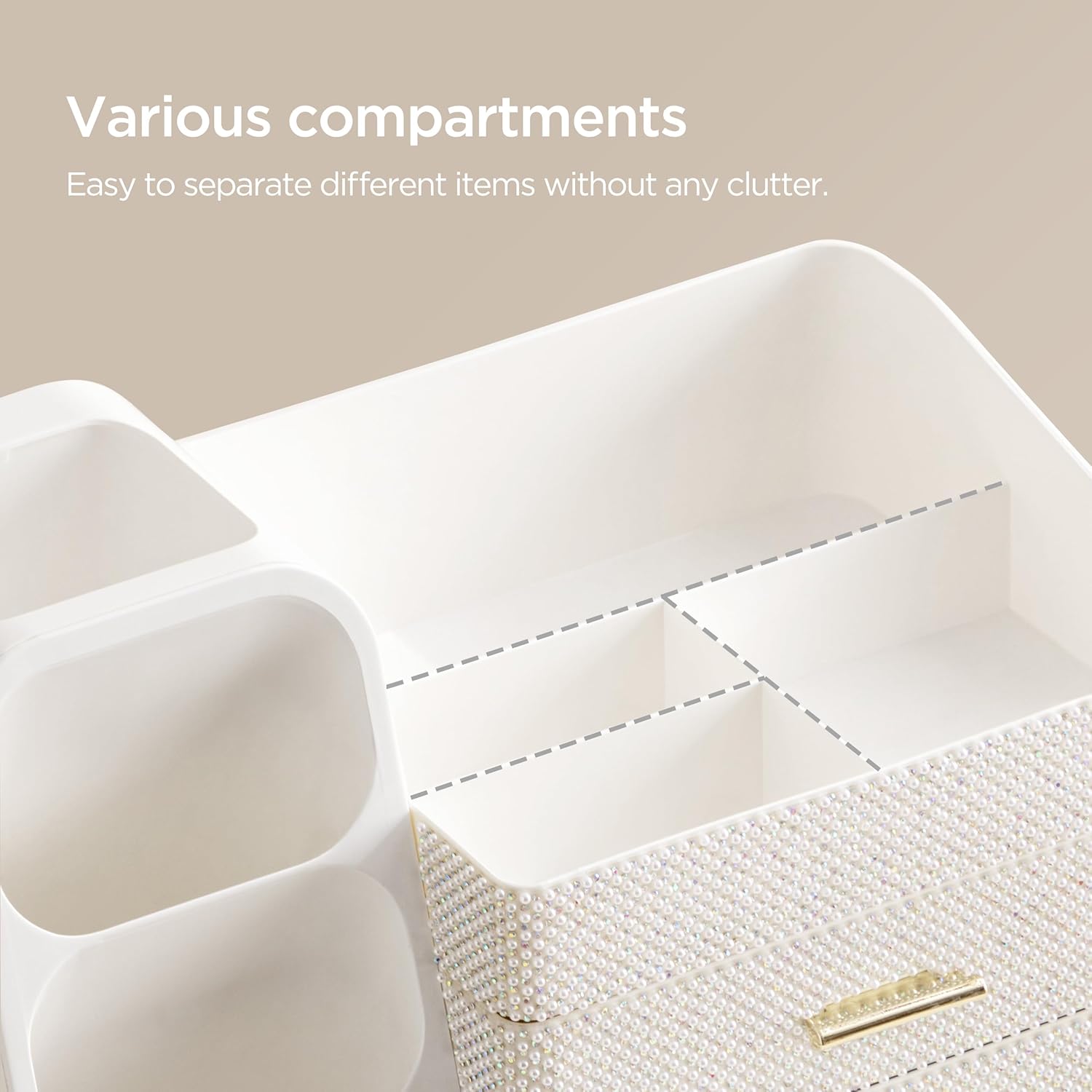 HBlife Makeup Organizer with Brush Holder for Vanity, Large Plastic Bathroom Countertop Organizer Skin Care Storage, Easy to Store Nail Polishes, Perfumes, Eyeshadow Palettes, Pearl All White