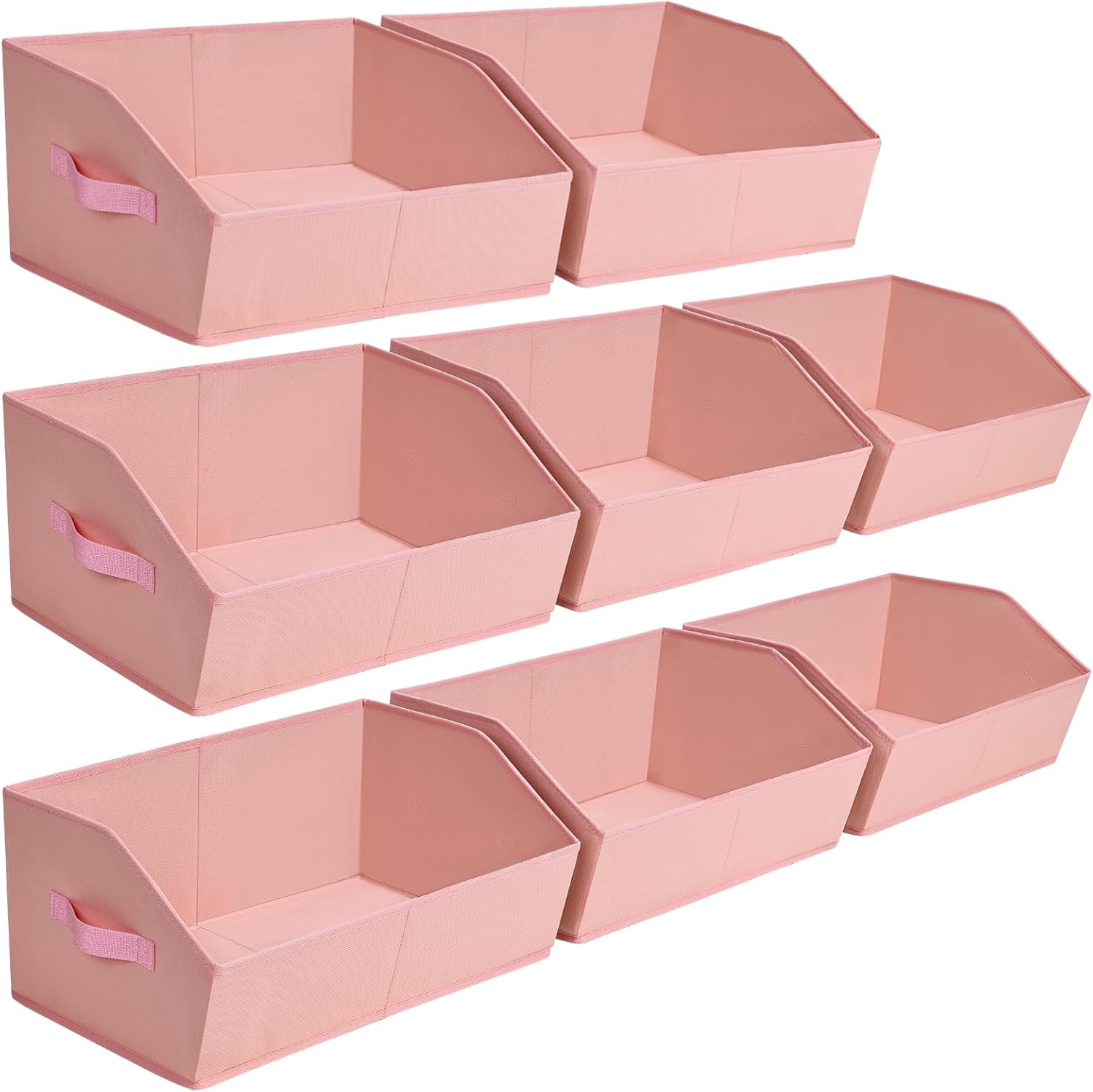 Closet Baskets for Shelves Trapezoid - Decorative Storage Baskets with Handle, Closet Bins for Organization, Shelf Storage Bins for Clothes, Books, Home, Office, 8 Pack, Pink