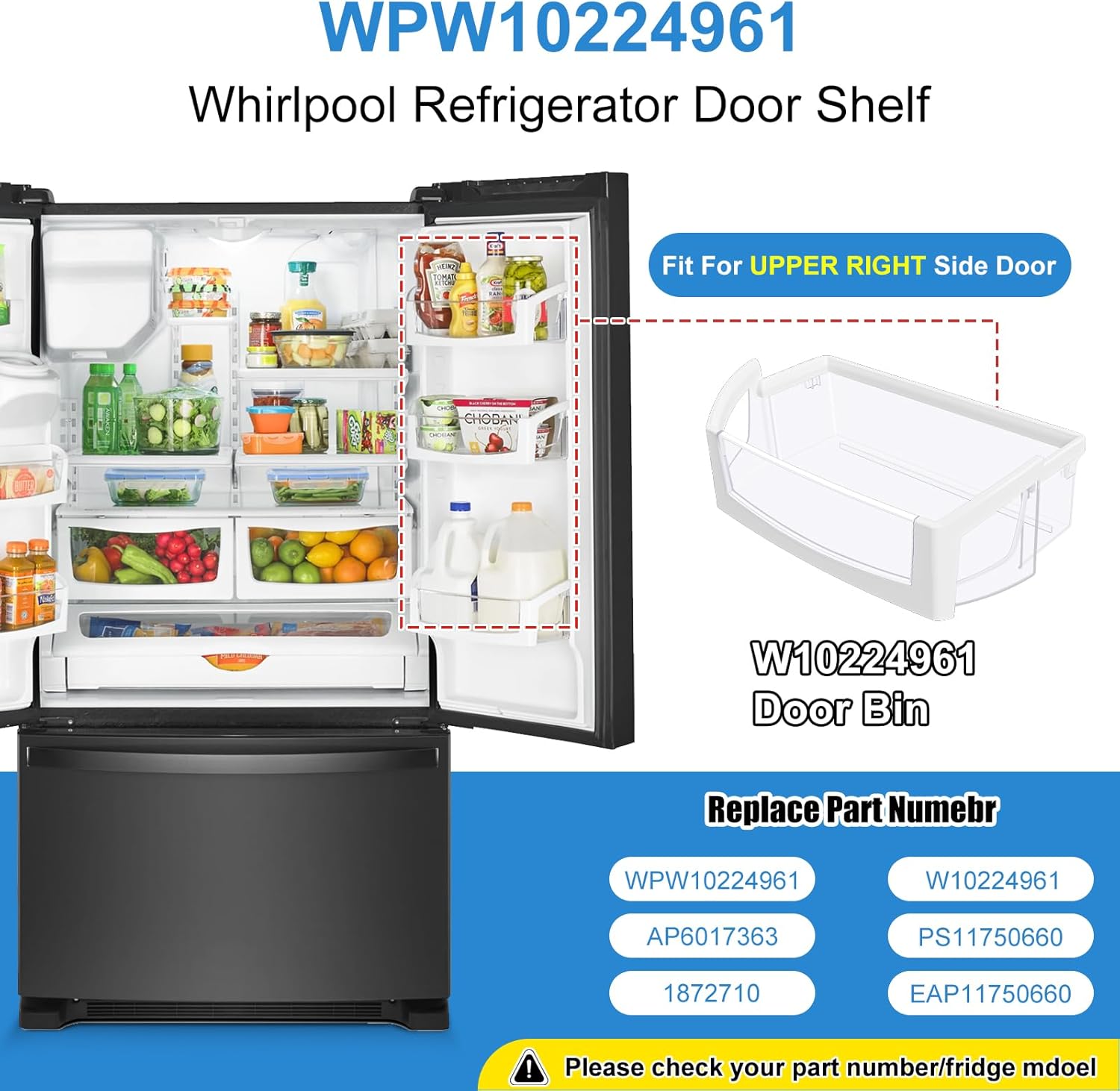 [2 Pack] Upgraded WPW10224961 W10224961 Refrigerator Door Shelf Bin Compatible with Whirlpool Maytag Refrigerator Door Shelf WRX735SDBM00 WRF555SDFZ00 WRF555SDH WRF555SDFZ PS11750660 Fridge Bin Right