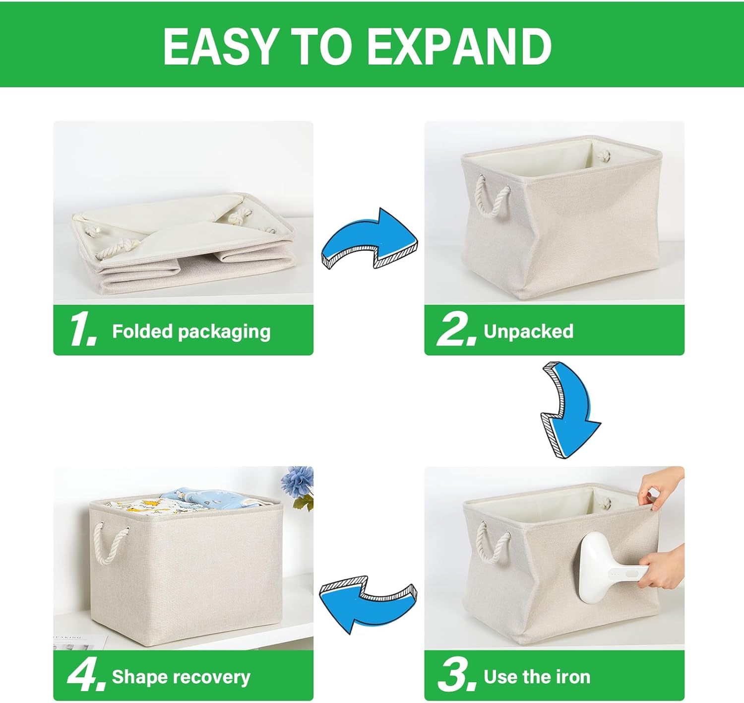 Bidtakay Large Storage Baskets for Shelves 3 Pack Fabric Storage Bins for Organizing Linen Collapsible Organizer for Closet-Light Biege