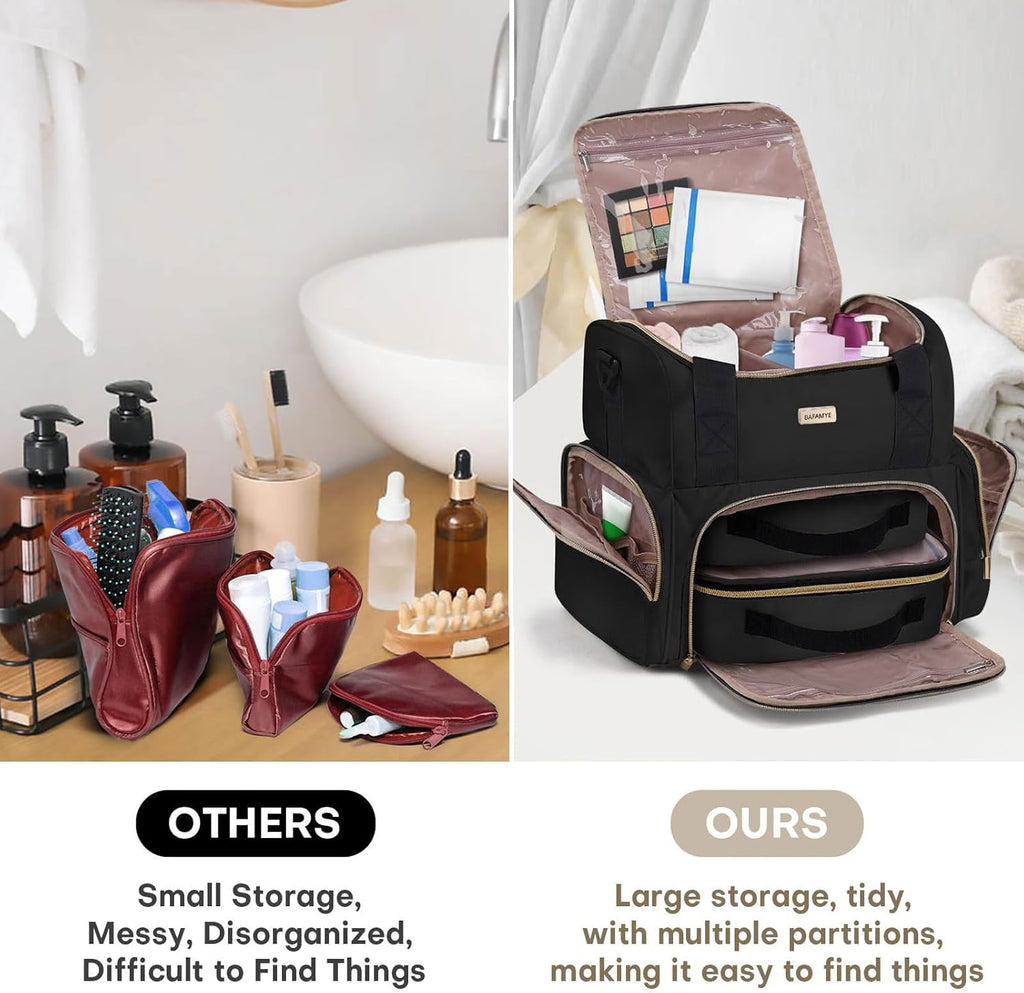 Large Makeup Travel Cosmetic Bag with 2 Removable Case, Double Layer Big Travel Make Up Organizer Case, Toiletry Bag for Women, Train Cases Bags